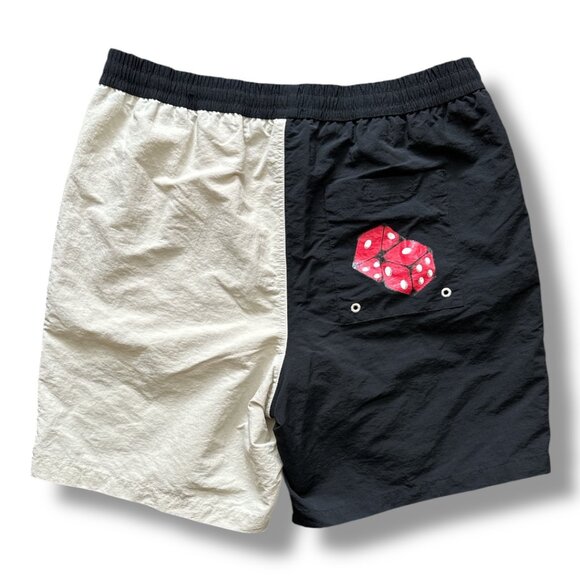 A.LAB Taffy Cherry Dice Black & Beige Two-Tone Board Shorts Men's Size Large 90s - Picture 3 of 15
